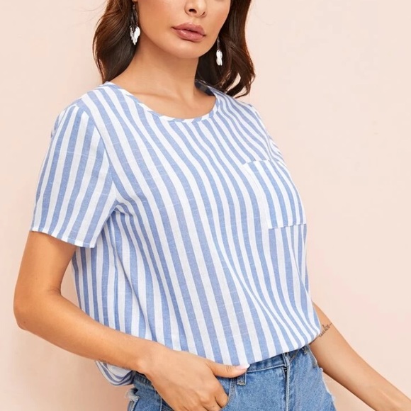 46. NEW| SHEIN Women’s Striped Nautical Back Button Blouse - Picture 4 of 5